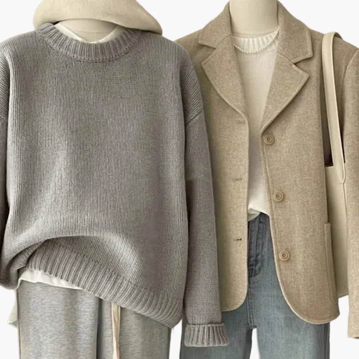 Stilla | Sæt Afslappet Retro Japansk Stil - Strikpullover og Blazer til Hverdag og Fritid