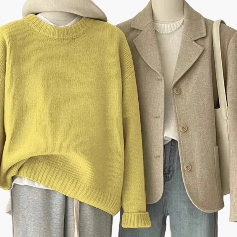 Stilla | Sæt Afslappet Retro Japansk Stil - Strikpullover og Blazer til Hverdag og Fritid