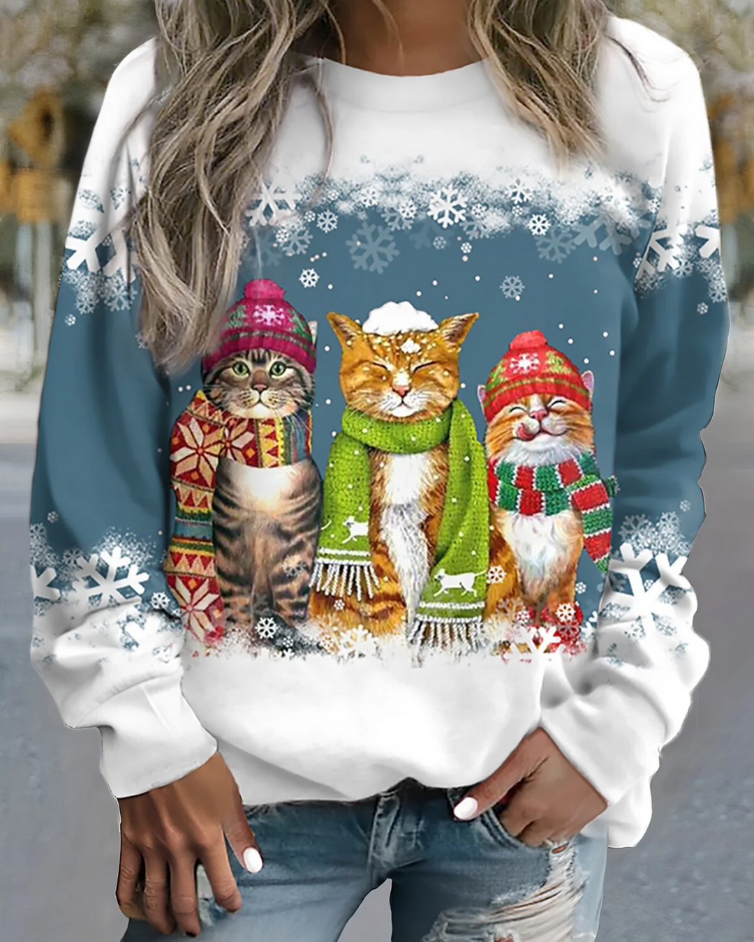 Stilla | Strik Sweatshirt Løs pasform Grafisk tryk Ribkanter Løs stil