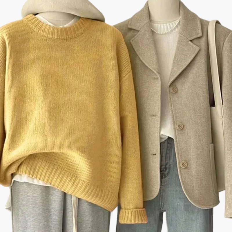 Stilla | Sæt Afslappet Retro Japansk Stil - Strikpullover og Blazer til Hverdag og Fritid