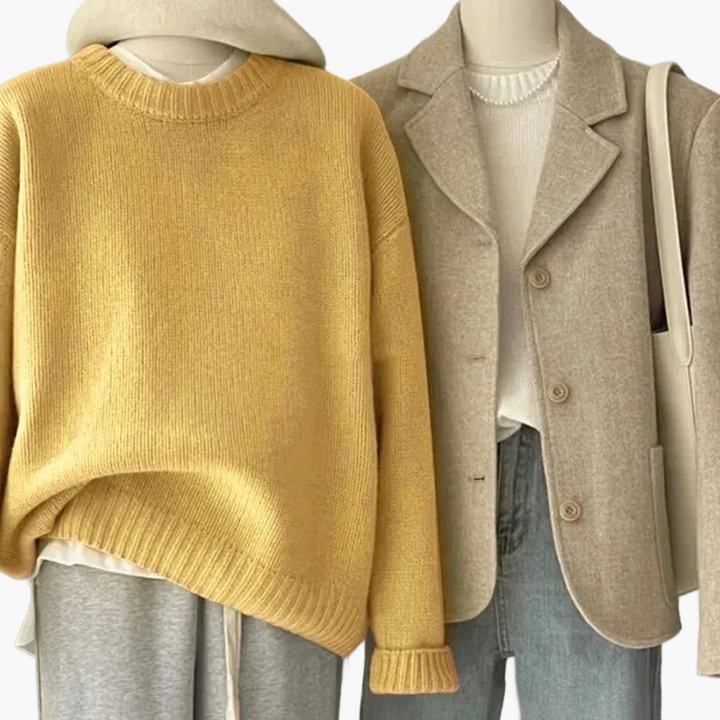 Stilla | Sæt Afslappet Retro Japansk Stil - Strikpullover og Blazer til Hverdag og Fritid