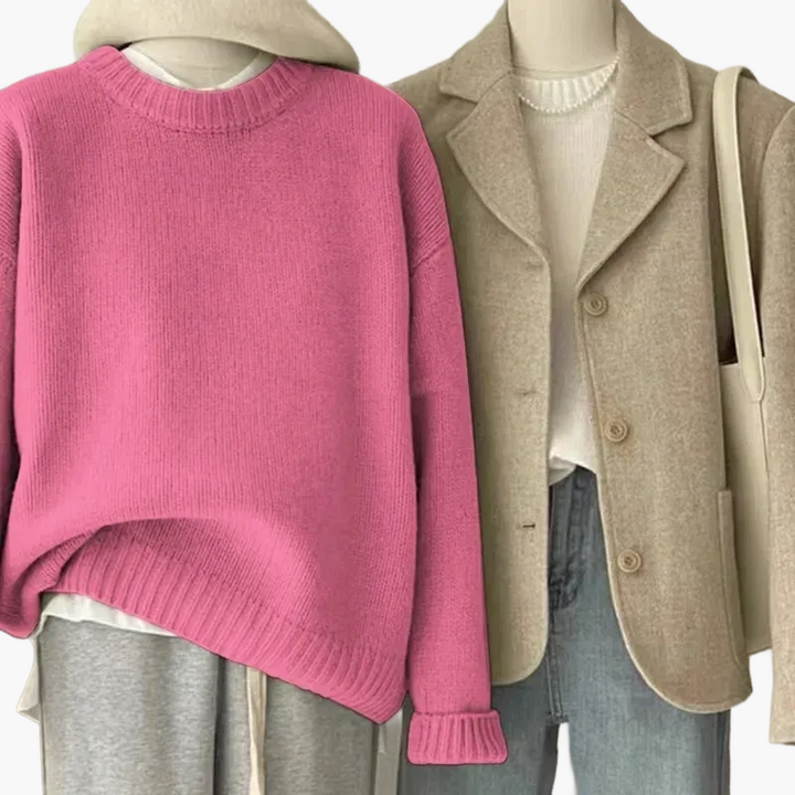 Stilla | Sæt Afslappet Retro Japansk Stil - Strikpullover og Blazer til Hverdag og Fritid
