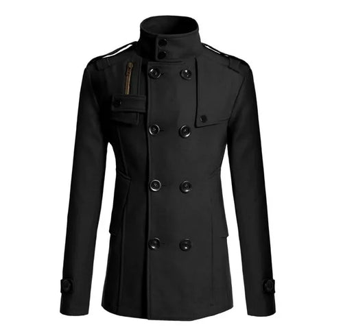 Stilla | Uld Slim Fit Dobbeltknap Militærstil mellemlang