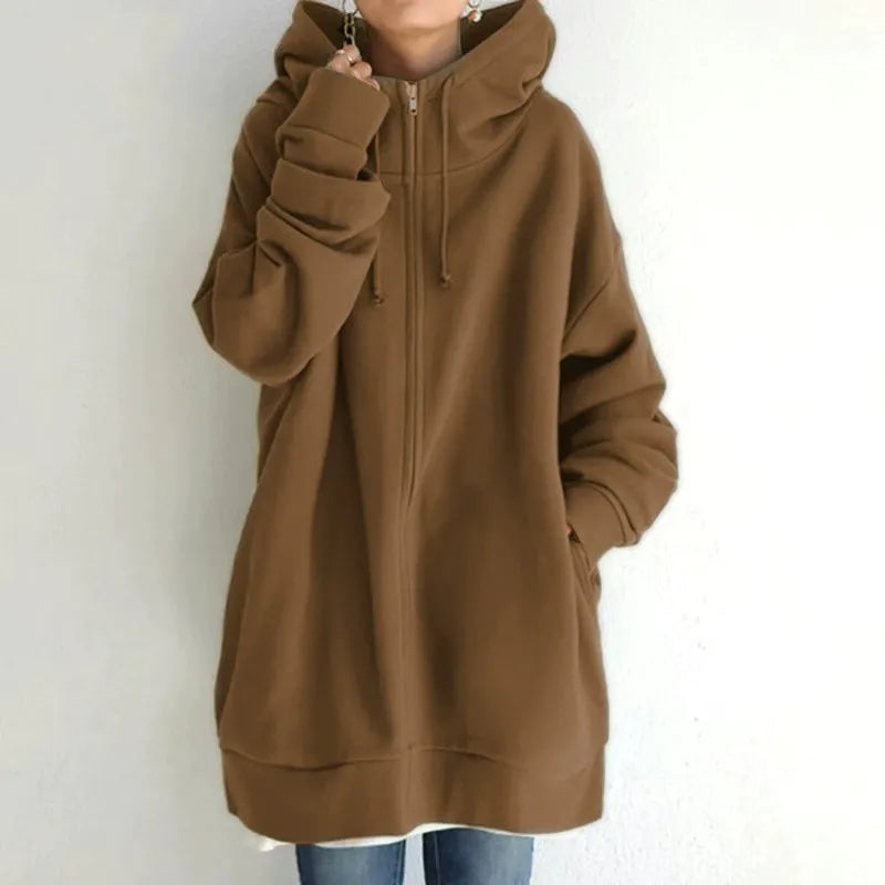 Stilla | Hætte sweatshirt Over størrelse Pasform Fleece Fôr Lynlås Casual Stil