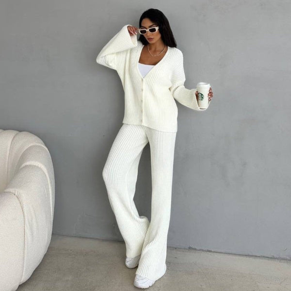 Stilla | Loungewear Sæt Strikket Ribstruktur Oversize Pasform Bredde Ærmer