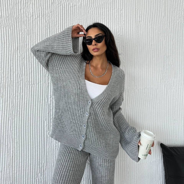Stilla | Loungewear Sæt Strikket Ribstruktur Oversize Pasform Bredde Ærmer