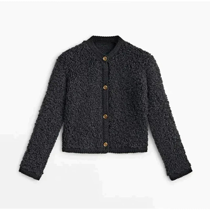 Stilla | Teddyjakke Løs Pasform Blødt Fuzzy Texture Knapper Rund Hals