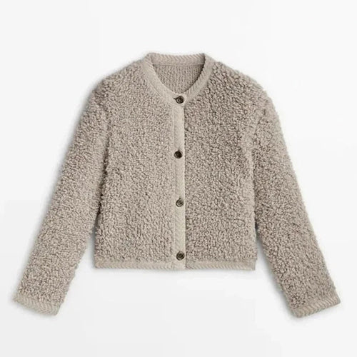 Stilla | Teddyjakke Løs Pasform Blødt Fuzzy Texture Knapper Rund Hals