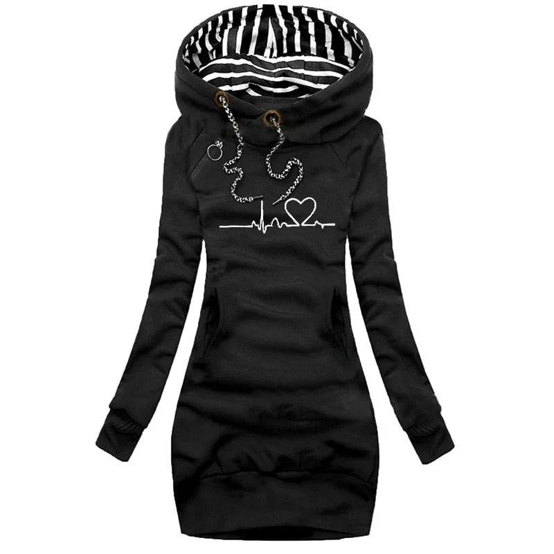 Stilla | Hoodie kjole Slim Fit bomuldsblanding trykt design afslappet stil