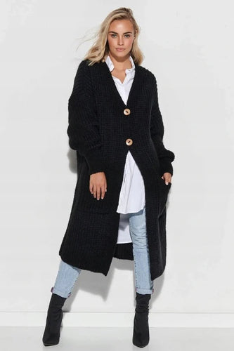 Stilla | Strikfrakke Oversized Pasform Lang Længde Knaplukning Store Lommer