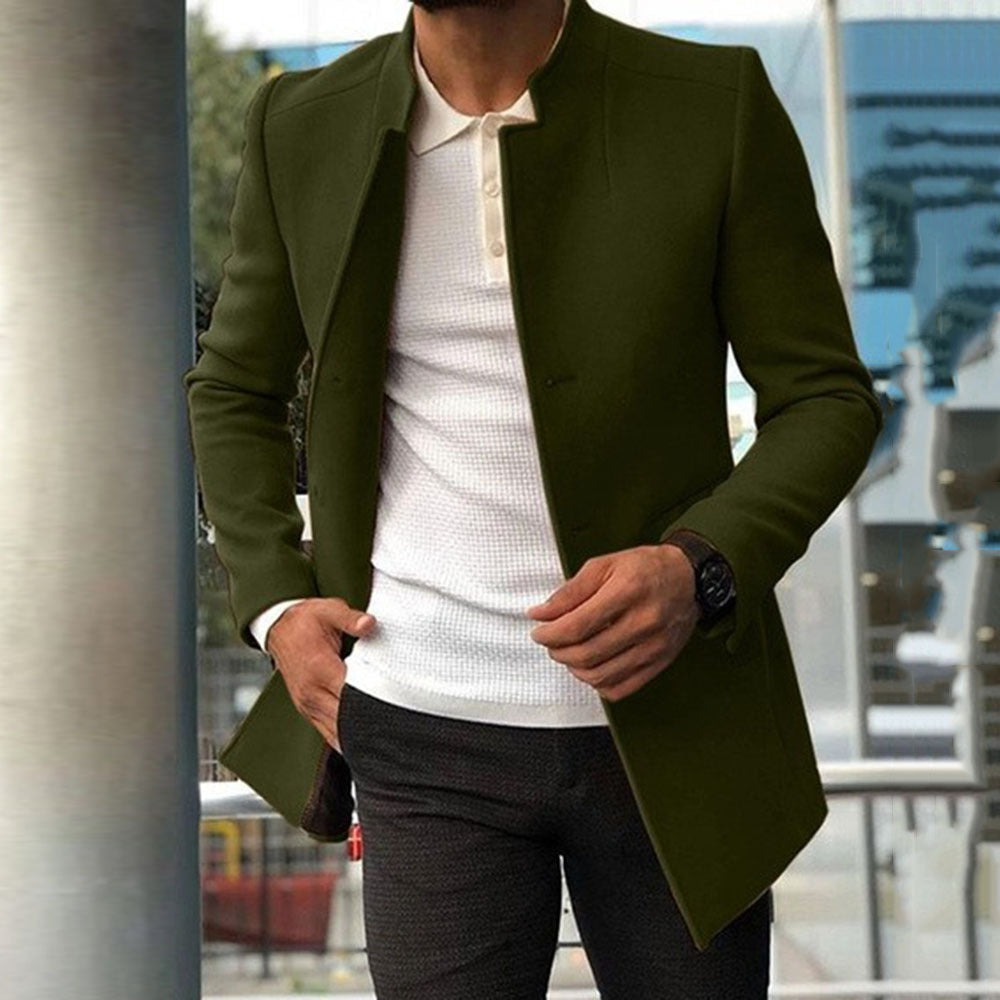 Stilla | Uldfrakke Slim Fit Mandarin Krave Skjulte Knapper mellemlang