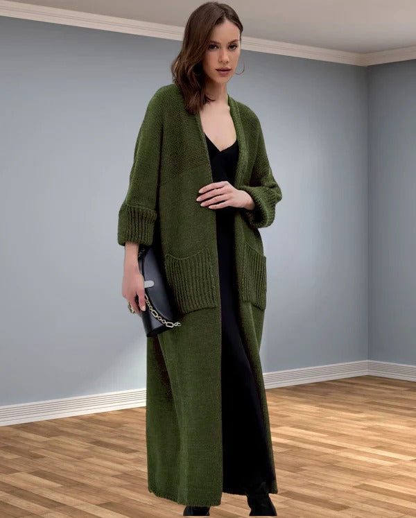 Stilla | Strikfrakke Oversized Fit V-Udskæring Lange Ærmer med Lommer