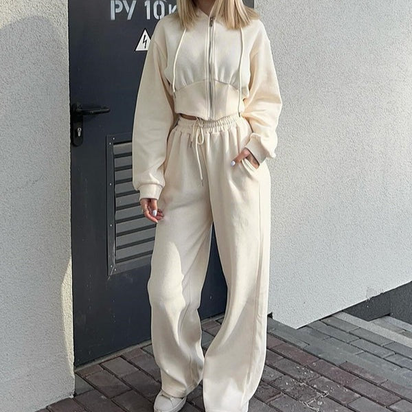 Stilla | Loungewear Sæt Zip-Up Hættetrøje Bred Bukser Blød Bomuldsblanding