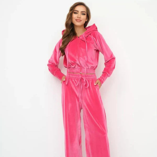 Stilla | Loungewear Sæt Fleece Løs Pasform Hættetrøje med Snøre Bred Bukser