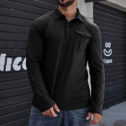 Stilla | Henley Pique Shirt Slim Fit Lange Ærmer Bomuld Brystlomme Ståkrave