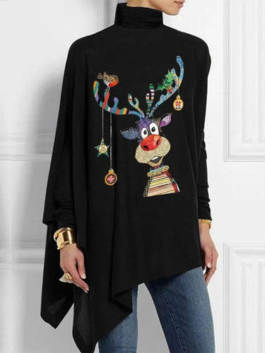 Stilla | Rullekraveoverdel Løs pasform Bomuldsblandning Rensdyrmotiv Asymmetrisk kant
