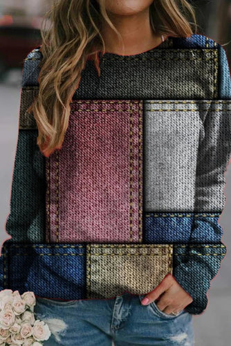 Stilla | Relaxed Fit Strikstof Patchwork Design Lange Ærmer