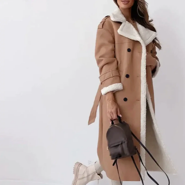 Stilla | Langshearling Futteret Trenchcoat Lækker Dobbeltbrystet Vinterfrakke