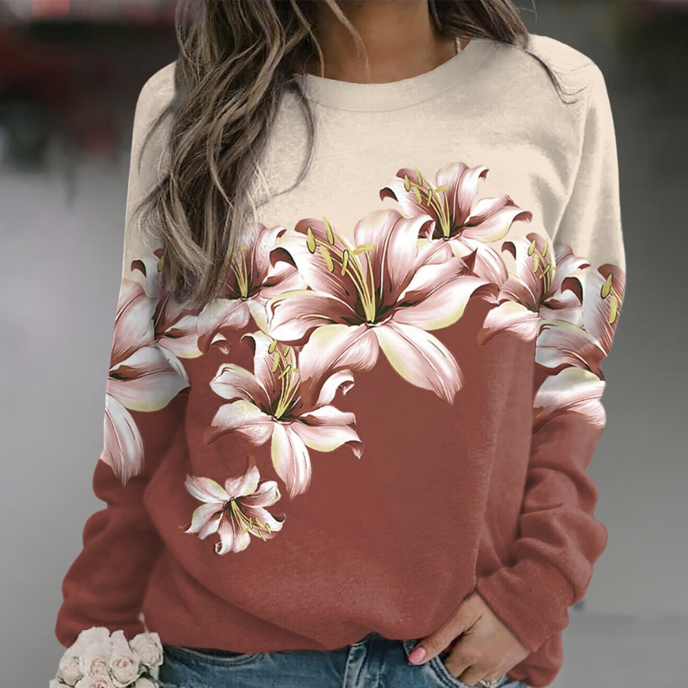 Stilla | Sweatshirt Blødt Åndbart Materiale Behagelig Pasform Floral Print Lange Ærmer