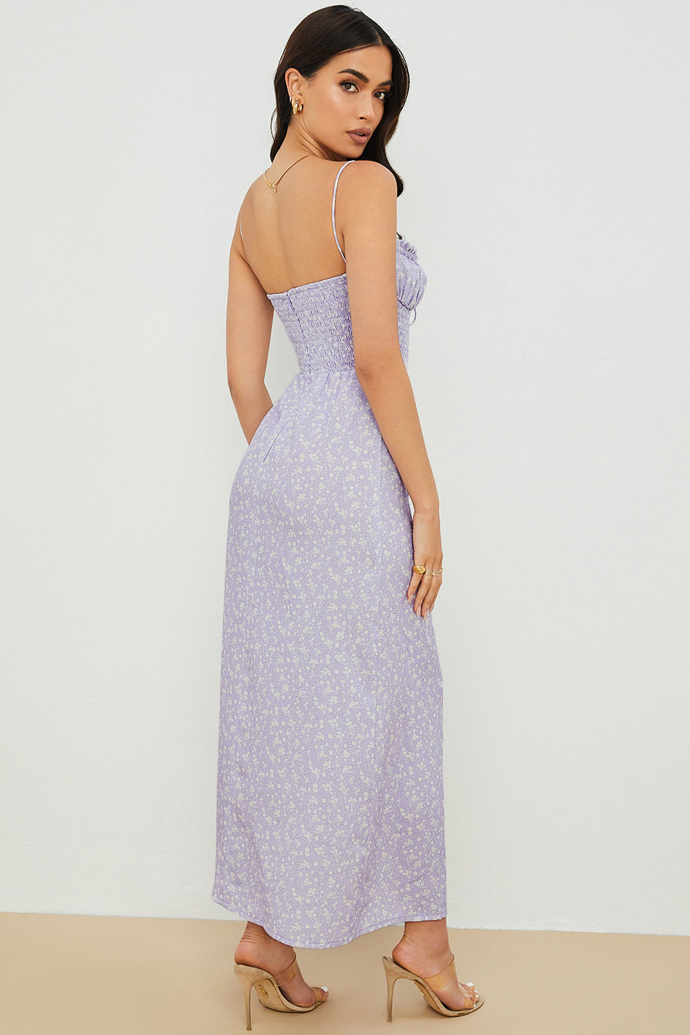 Stilla | Syren Blomstret Smock Ankelkjole