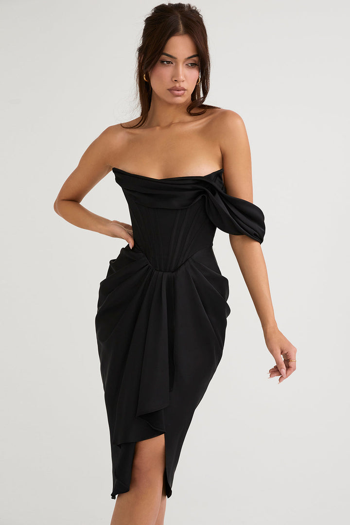 Stilla | Draperet Midikjole Satin Med En Skulder