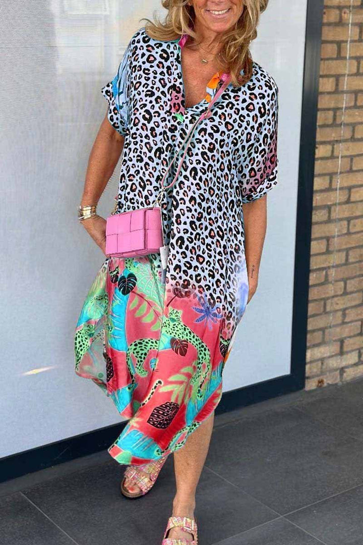 Stilla | Casual Kjole Med Leopardmønster Og Korte Ærmer