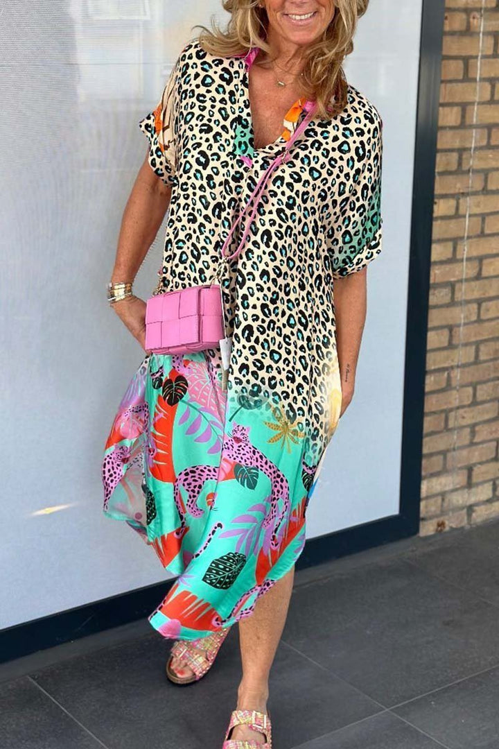 Stilla | Casual Kjole Med Leopardmønster Og Korte Ærmer