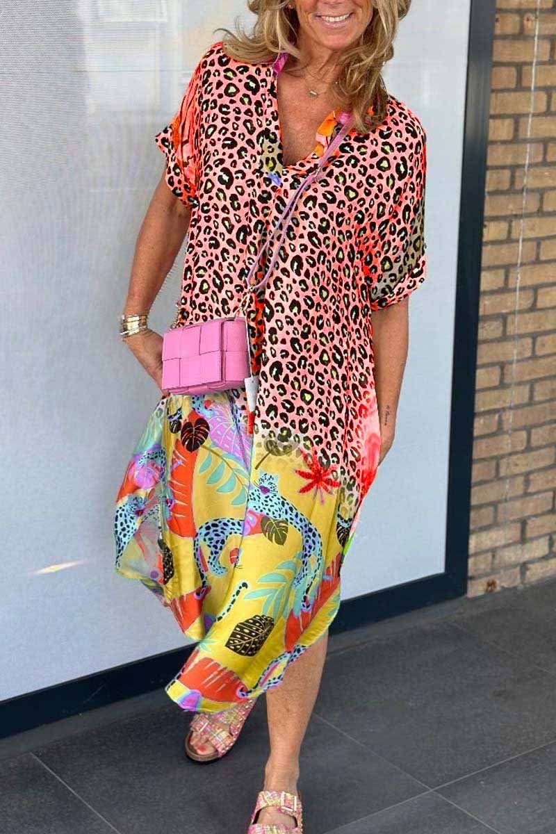 Stilla | Casual Kjole Med Leopardmønster Og Korte Ærmer