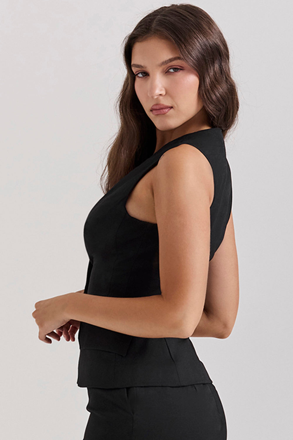 Stilla | Sort Ærmeløs Smokingtop Med Twill Maxi Nederdel
