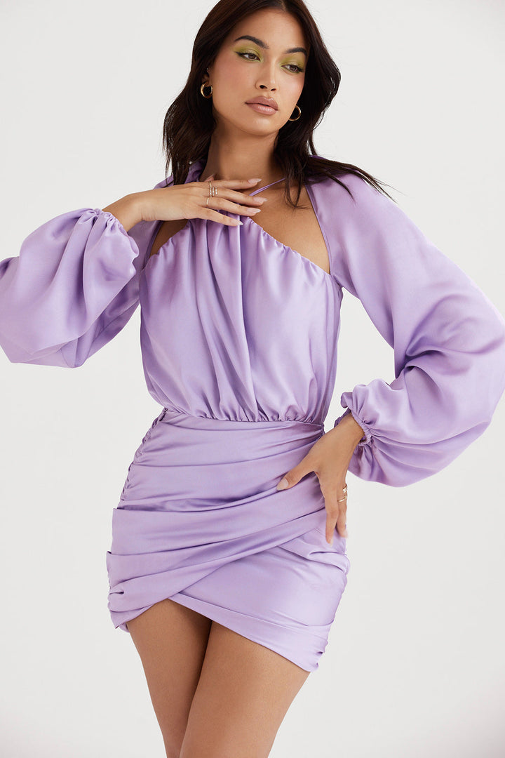 Stilla | Orchid Satin Minikjole Med Slå Om Foran