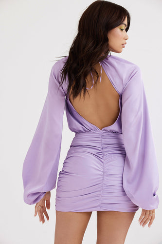 Stilla | Orchid Satin Minikjole Med Slå Om Foran