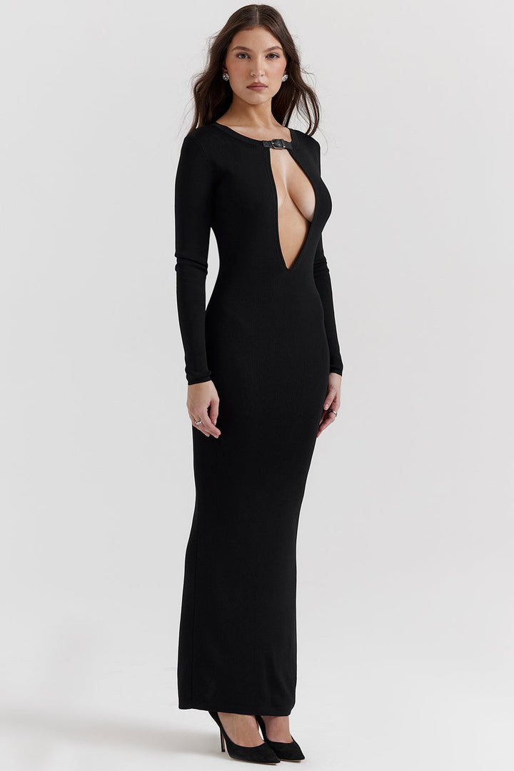 Stilla | Sort Strikket Maxi Kjole
