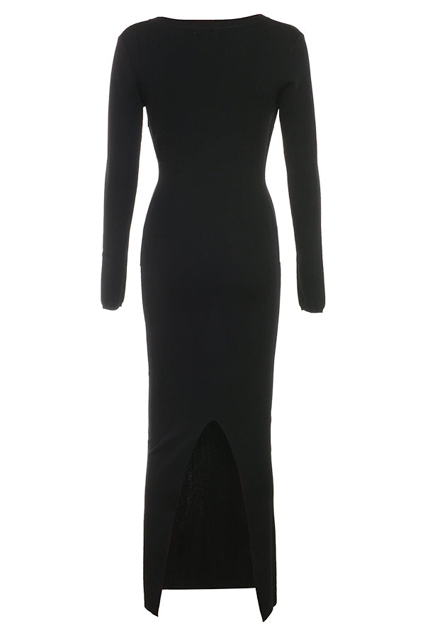 Stilla | Sort Strikket Maxi Kjole