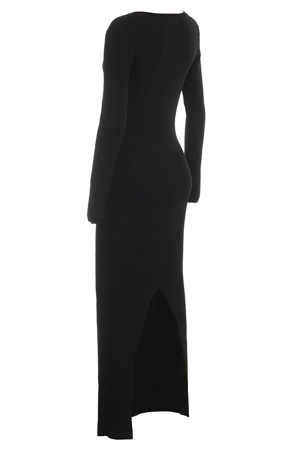 Stilla | Sort Strikket Maxi Kjole