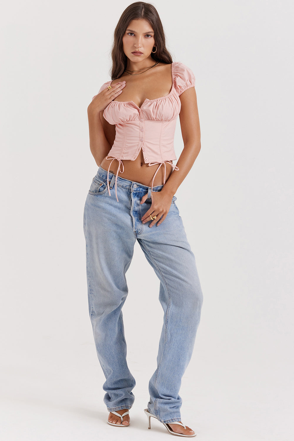Stilla | Baby Pink Top Med Flæser