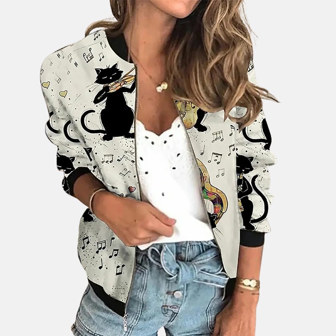 Stilla | Dame Retro Bomberjakke med Print
