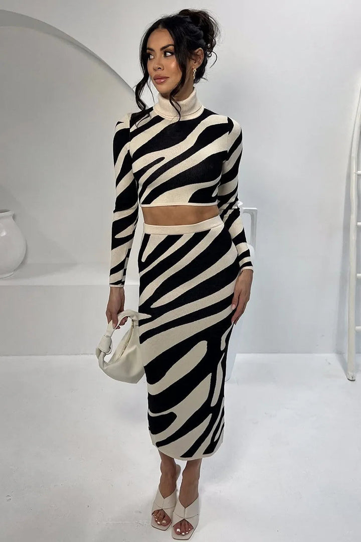Stilla | Langærmet Crop Stop Med Maxi Nederdel Zebraprint