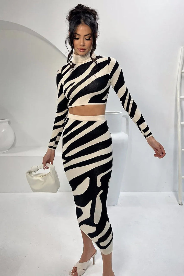 Stilla | Langærmet Crop Stop Med Maxi Nederdel Zebraprint