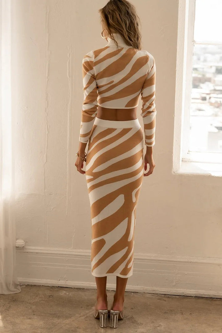 Stilla | Langærmet Crop Stop Med Maxi Nederdel Zebraprint