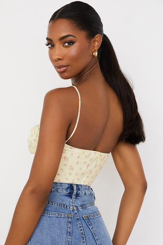 Stilla | Citronfarvet Blomstret Bustier Top Med Læg