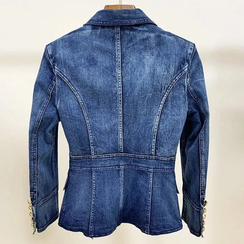 Stilla | Løveknapper Denim Blazer Dame - Løs - Enfarvet