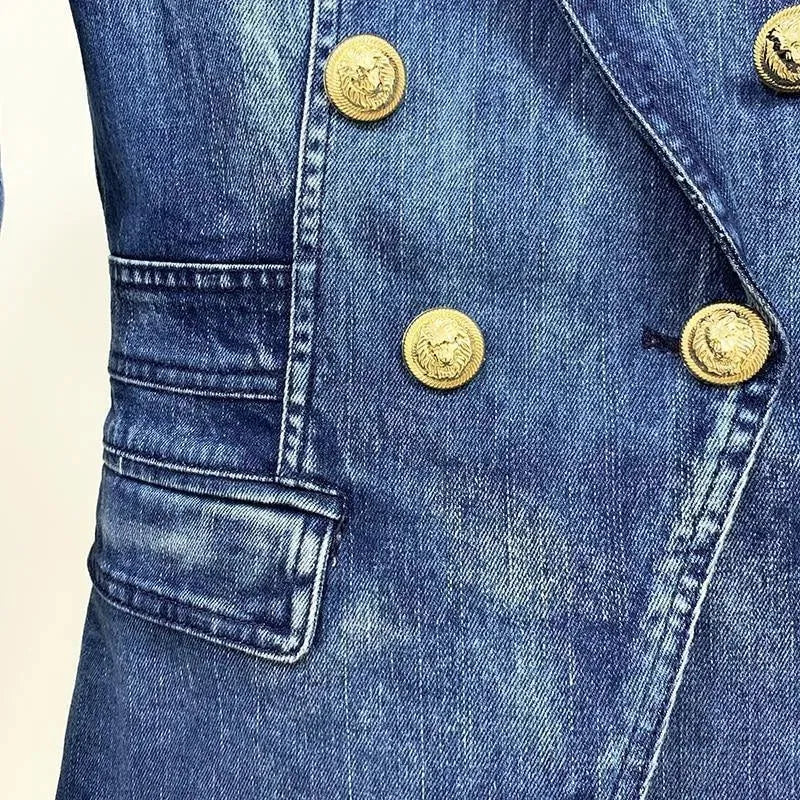 Stilla | Løveknapper Denim Blazer Dame - Løs - Enfarvet