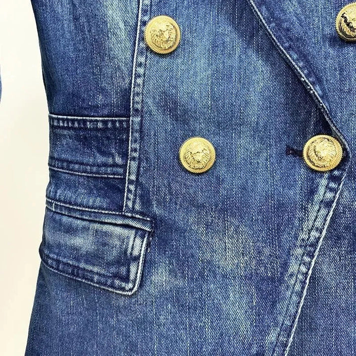 Stilla | Løveknapper Denim Blazer Dame - Løs - Enfarvet