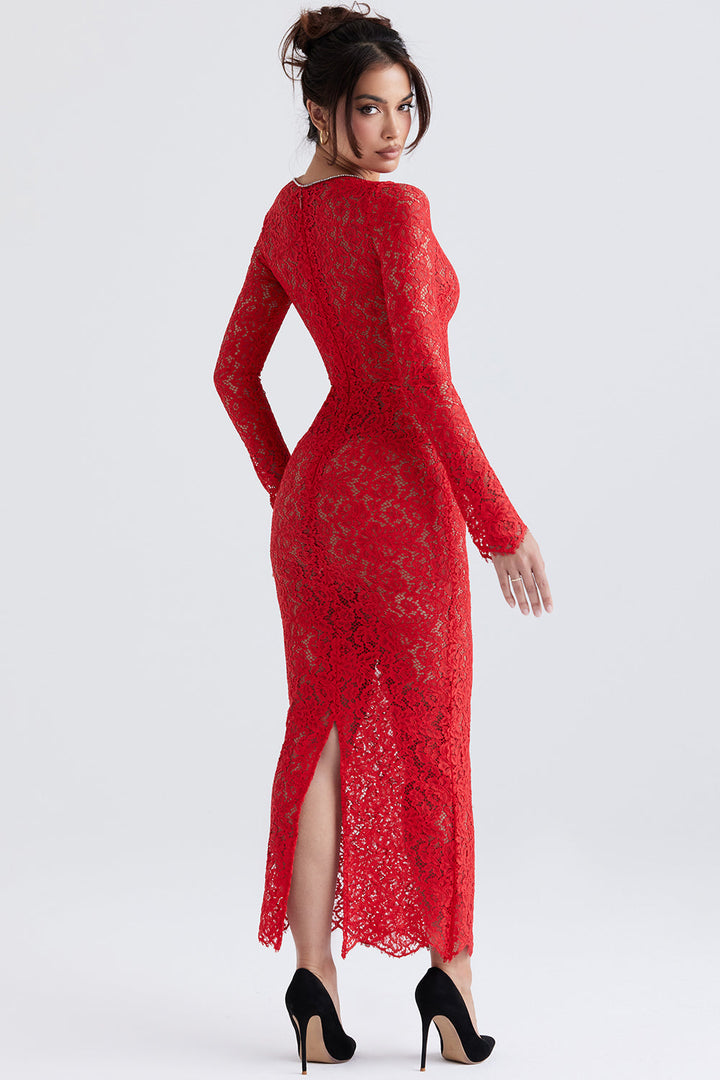 Stilla | Rød Blonde Maxi Kjole
