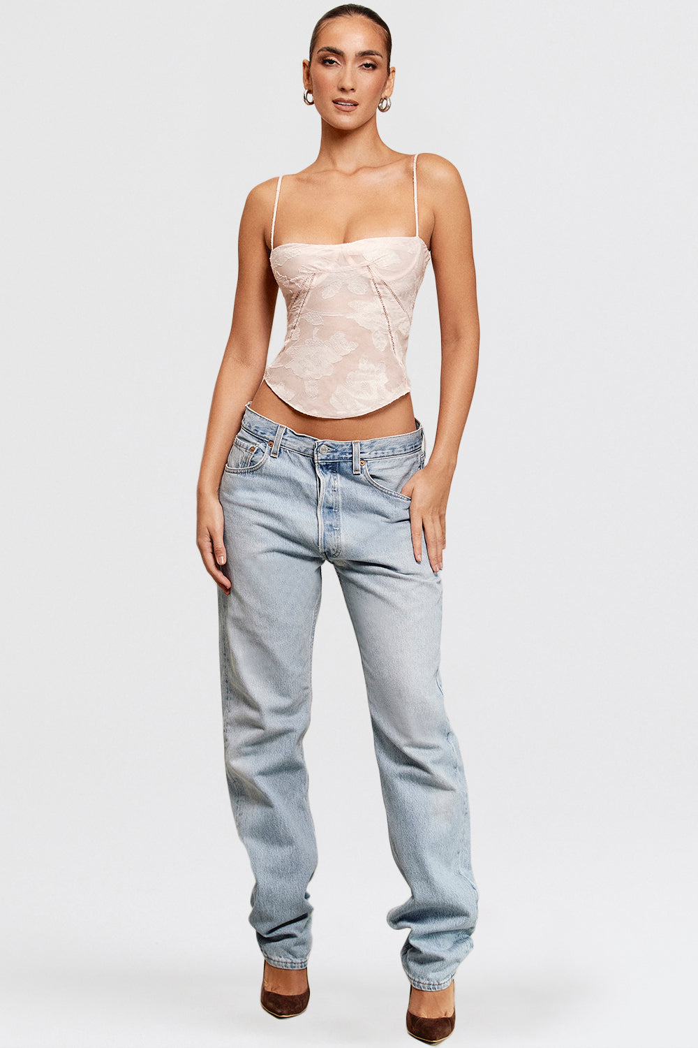 Stilla | Pink Blondetop Med Blomsterblonde