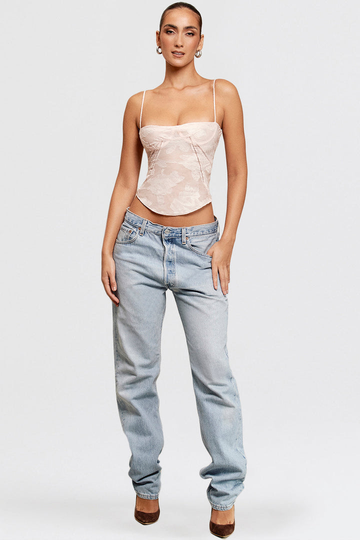 Stilla | Pink Blondetop Med Blomsterblonde