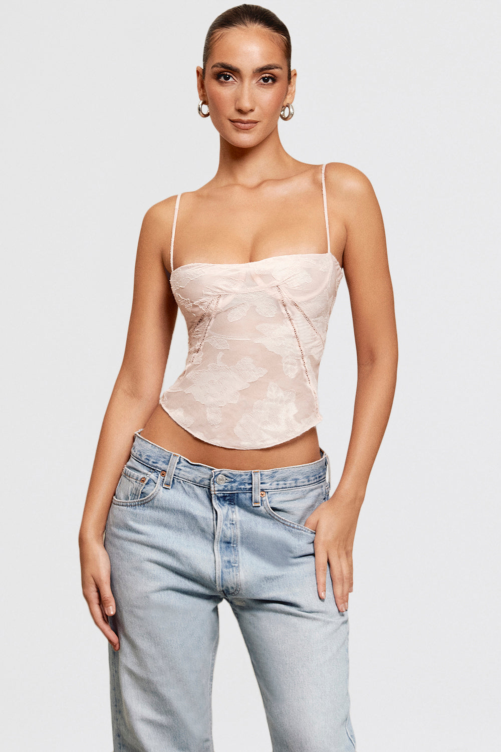 Stilla | Pink Blondetop Med Blomsterblonde