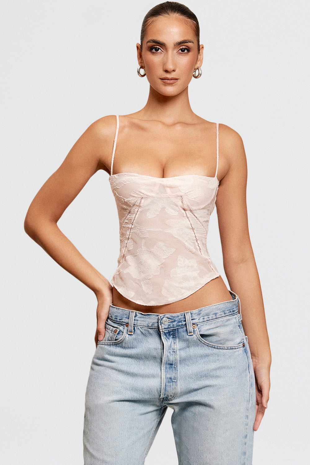 Stilla | Pink Blondetop Med Blomsterblonde