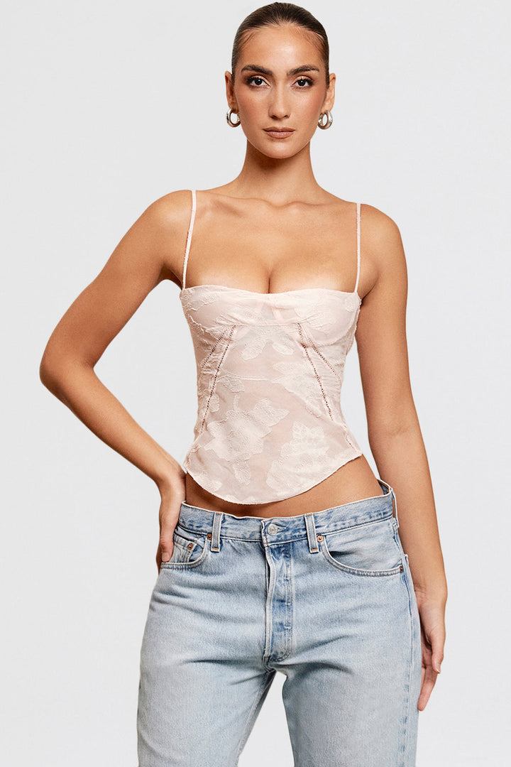 Stilla | Pink Blondetop Med Blomsterblonde