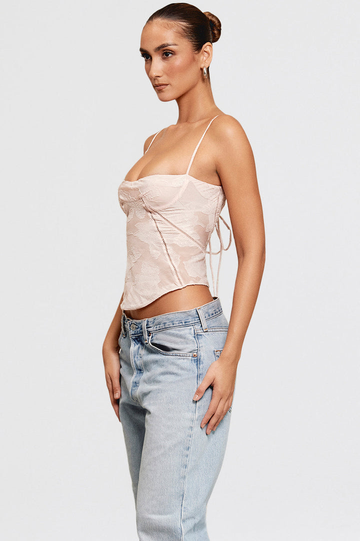 Stilla | Pink Blondetop Med Blomsterblonde